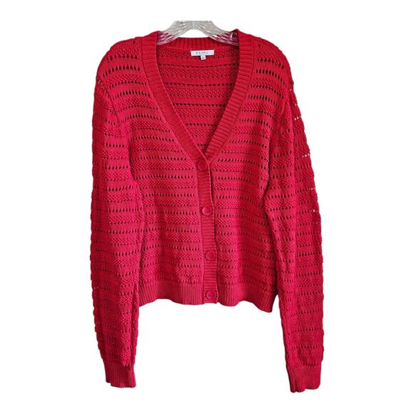 Z SUPPLY Women's L Romance Cardigan Sweater Button Up Red Open Weave Cotton 42" - Picture 1 of 8
